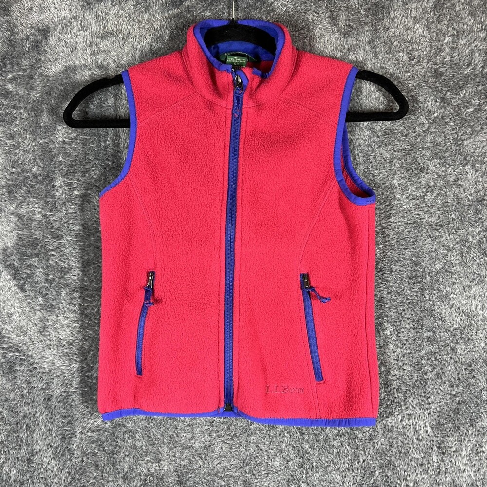 LL Bean Fleece Vest Girls Small Pink Purple Full Zip Sleeveless Outdoor Hiking
